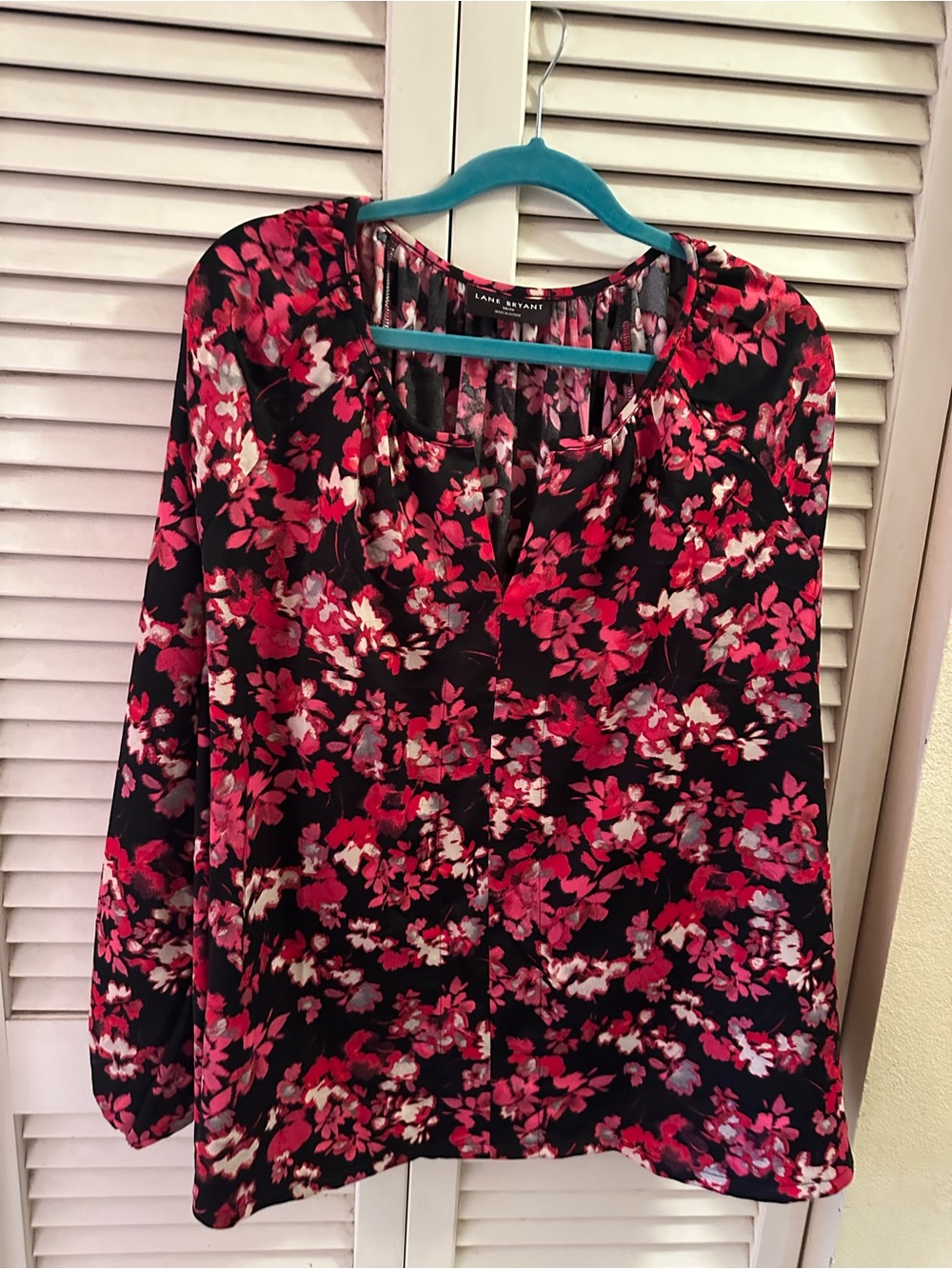 Lane Bryant Black Blouse with Pink Floral Print